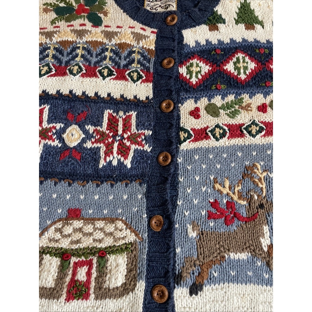 Heirloom Collectibles Hand Knit Button Down Christmas Cardigan Women's XL VTG - Picture 7 of 14